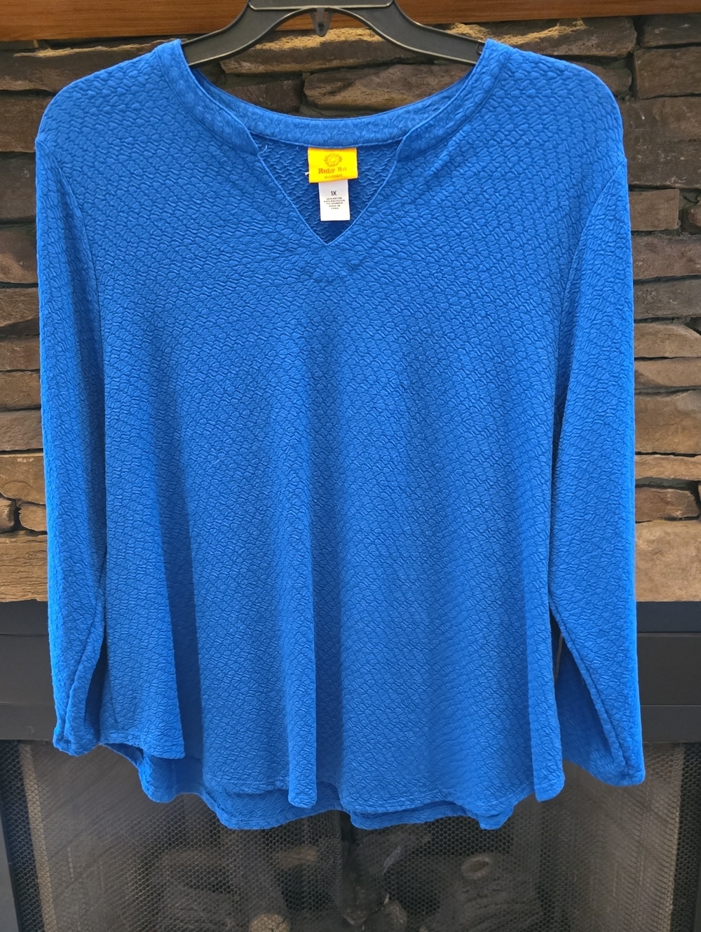 Ruby Rd. Royal Blue Long Sleeve Textured V-Neck Top